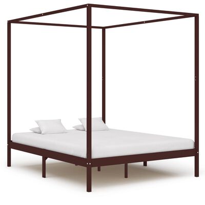 vidaXL Okvir za krevet s baldahinom od borovine tamnosmeđi 180x200 cm