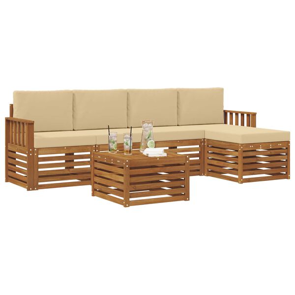 vidaXL Set vanjskih sofa 6 pcs Prirodna i bež Čvrsto drvo akacije