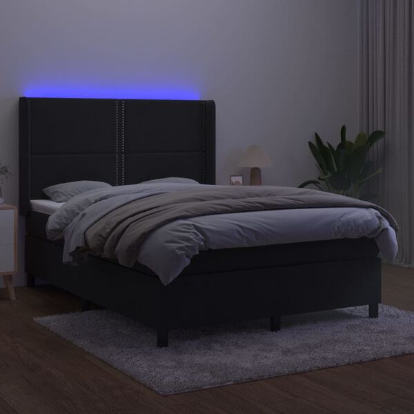 vidaXL Krevet box spring s madracem LED crni 140x200 cm bar&scaron;un