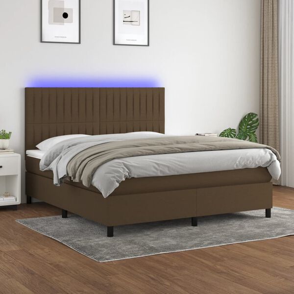 vidaXL Krevet box spring s madracem LED tamnosmeđi 160x200 cm tkanina