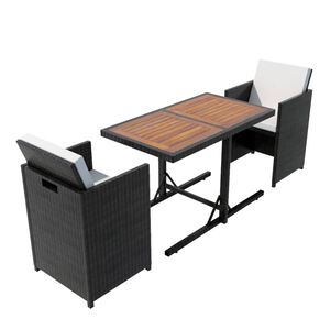 vidaXL 3-dijelni bistro set od poliratana s jastucima crni
