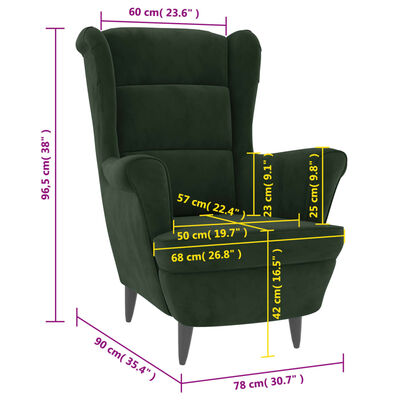 vidaXL Fotelja od baršuna tamnozelena