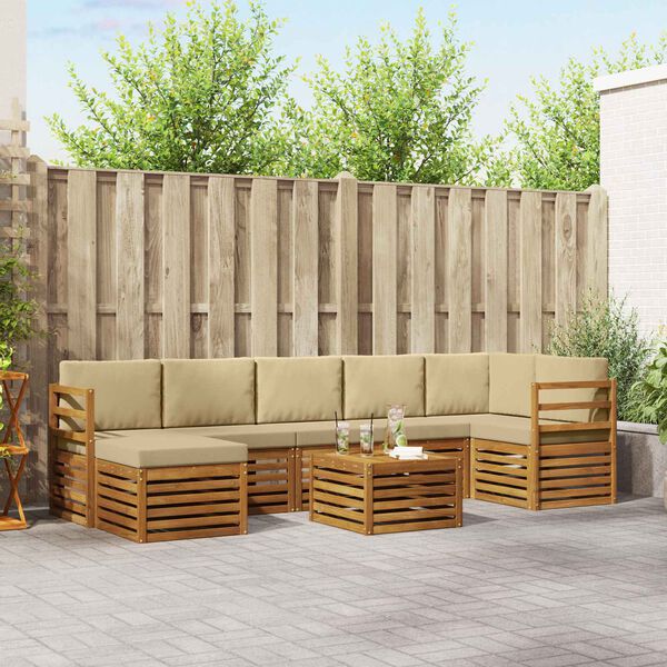 vidaXL Sekcijska garnitura 8 pcs Prirodna i bež Čvrsto drvo akacije