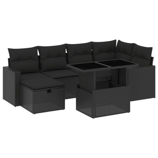 vidaXL 7-dijelni set vrtnih sofa od poliratana s jastucima crni