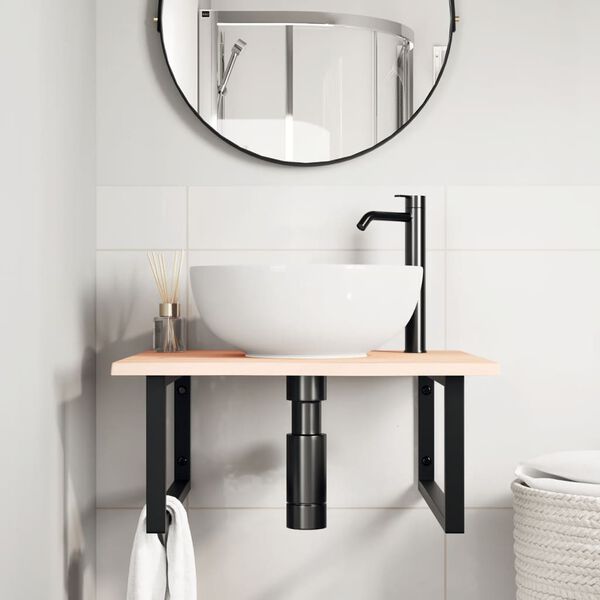 vidaXL Zidna polica za umivaonik od čelika i masivne hrastovine