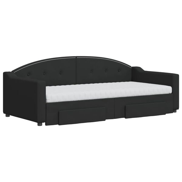 vidaXL Dnevni krevet na razvlačenje s ladicama crni 90x190 cm tkanina