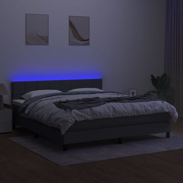 vidaXL Krevet box spring s madracem LED tamnosivi 160x200 cm tkanina