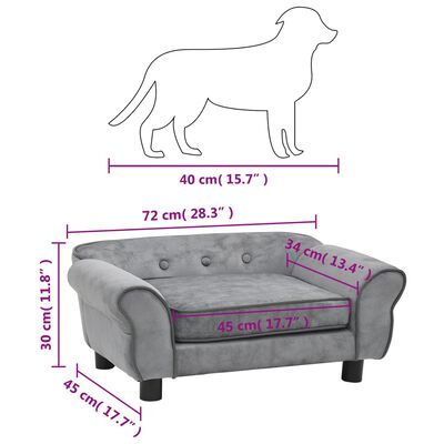 vidaXL Sofa za pse siva 72 x 45 x 30 cm plišana