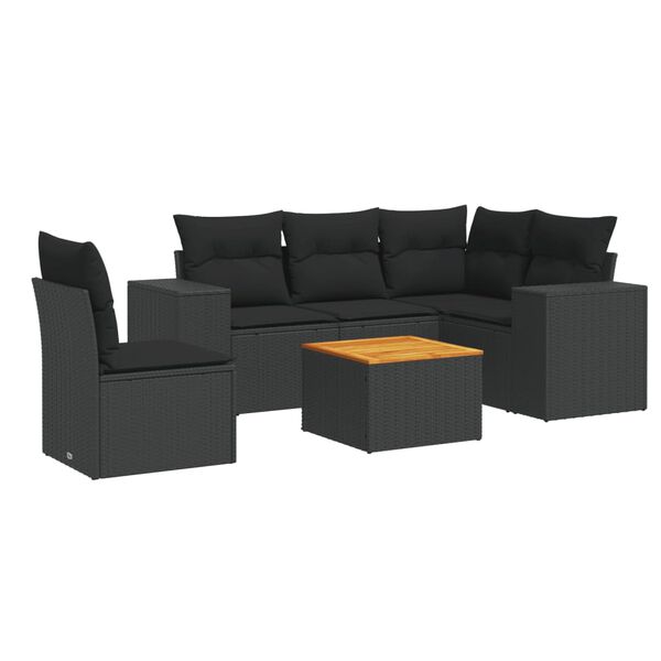 vidaXL 6-dijelni set vrtnih sofa s jastucima crni od poliratana
