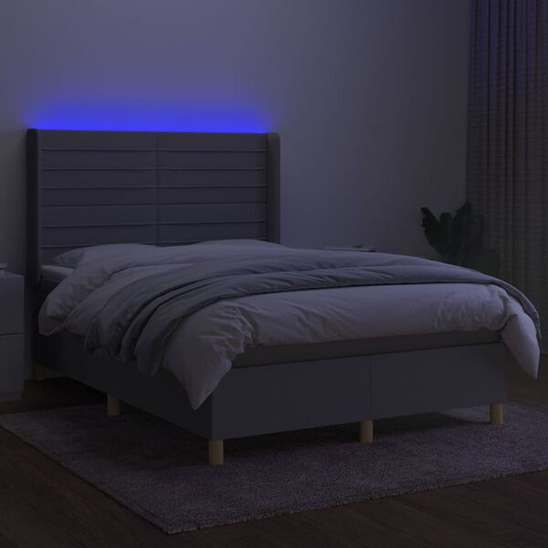 vidaXL Krevet box spring s madracem LED svjetlosivi 140x200 cm tkanina