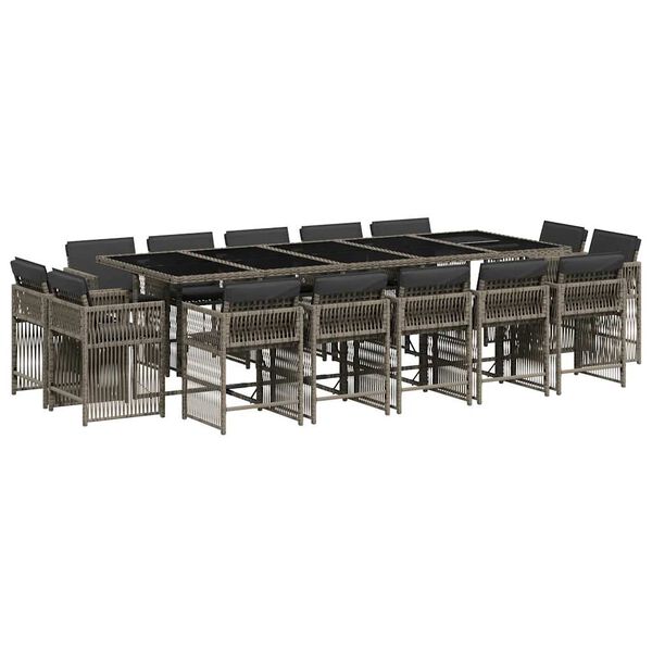 vidaXL 15-dijelni vrtni blagovaonski set s jastucima poliratan sivi