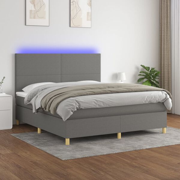 vidaXL Krevet box spring s madracem LED tamnosivi 180x200 cm tkanina