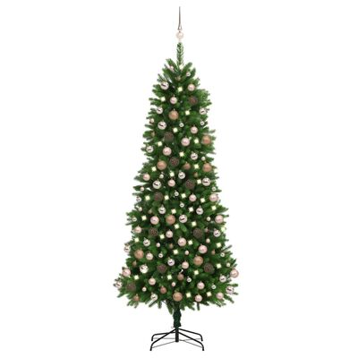 vidaXL Umjetno osvijetljeno božićno drvce s kuglicama 240 cm zeleno