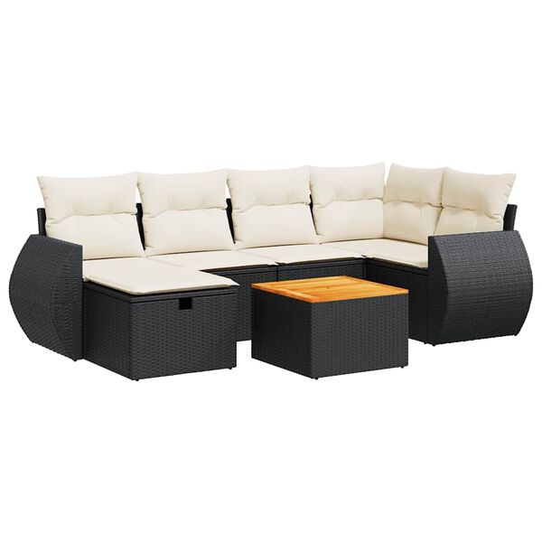 vidaXL 7-dijelni set vrtnih sofa od poliratana s jastucima crni