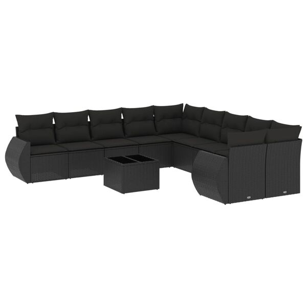 vidaXL 11-dijelni set vrtnih sofa od poliratana s jastucima crni