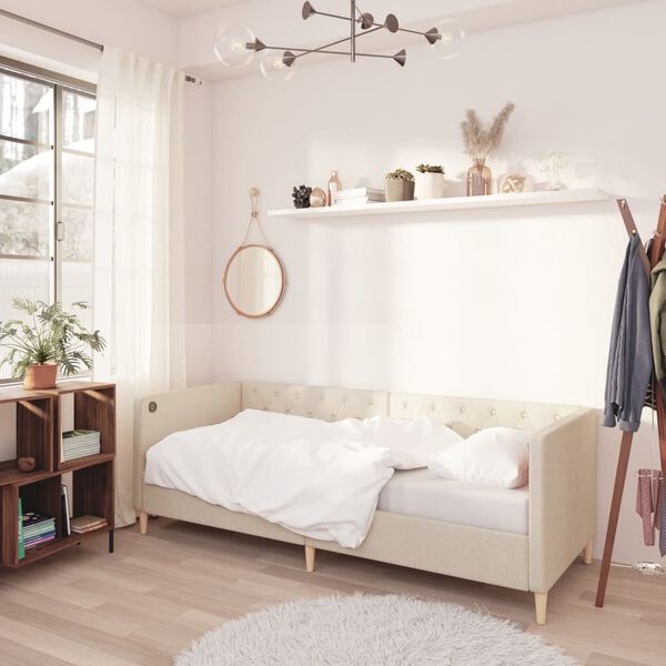 vidaXL Dnevni ležaj s madracem i USB-om krem od tkanine 90 x 200 cm