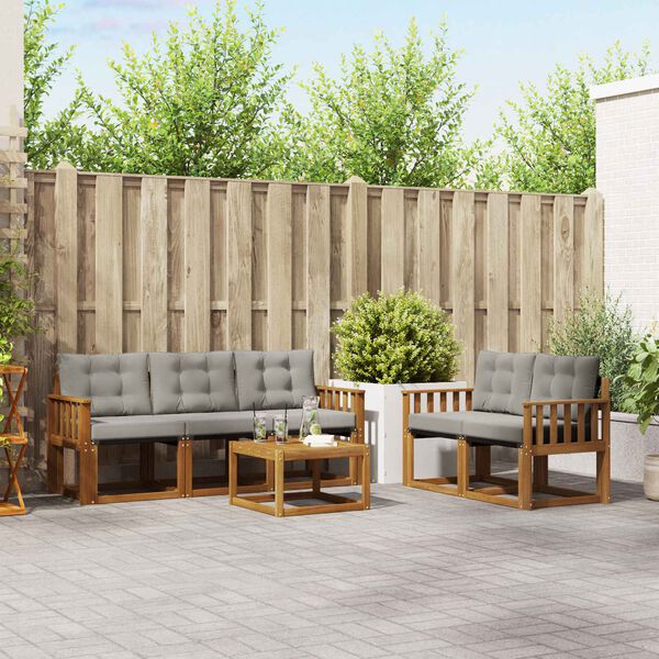 vidaXL Set vanjskih sofa s jastukom 6 pcs Prirodna i svijetlo siva