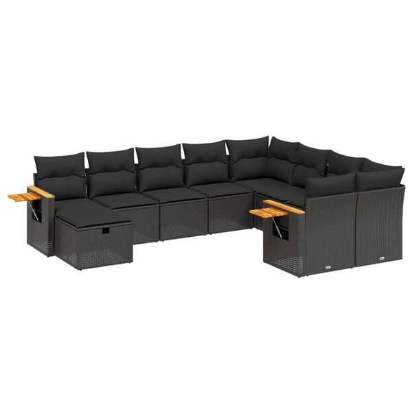 vidaXL 10-dijelni set vrtnih sofa s jastucima crni od poliratana