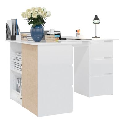 vidaXL Kutni radni stol visoki sjaj bijeli 145 x 100 x 76 cm iverica