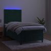 vidaXL Krevet box spring s madracem LED tamnozeleni 90x200 cm bar&scaron;un