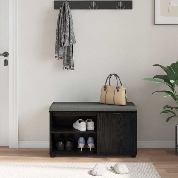 vidaXL Klupa za hodnik s jastukom s policom Crni Hrast 80 x 38 x 46 cm