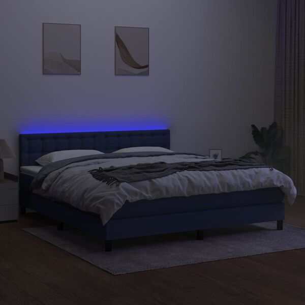vidaXL Krevet box spring s madracem LED plavi 160x200 cm od tkanine