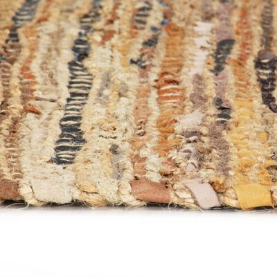vidaXL Ručno tkani tepih Chindi koža i juta 190 x 280 cm žućkastosmeđi