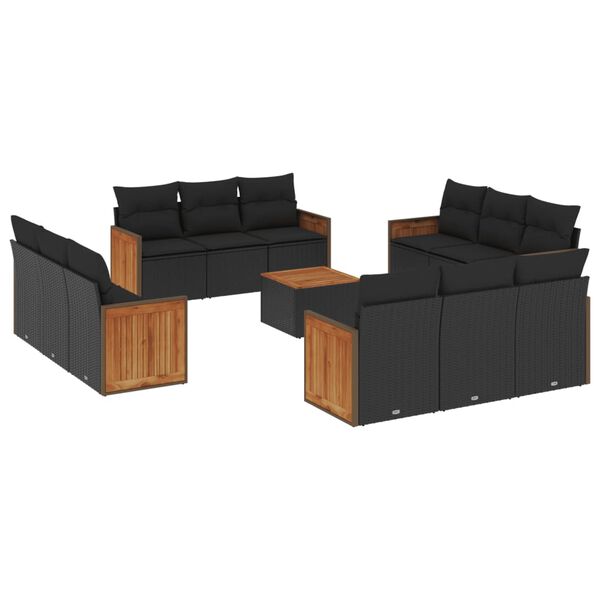 vidaXL 13-dijelni set vrtnih sofa s jastucima poliratan crni