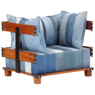 vidaXL Fotelja od traper tkanine i masivnog drva manga 80 x 67 x 62 cm