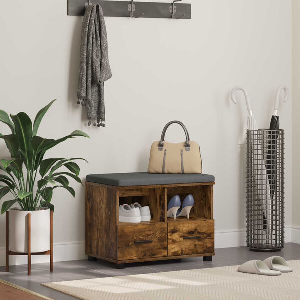 vidaXL Klupa za hodnik s jastukom Dimljeni hrast 60 x 38 x 46 cm