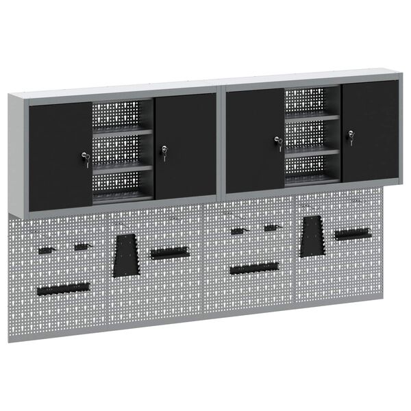 vidaXL Set ormara za alate 6 pcs Crna Čelik s prahom premazan