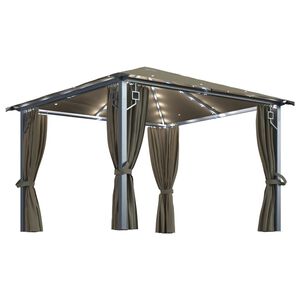 vidaXL Sjenica sa zastorima i LED svjetlima 300 x 300 cm smeđe-siva