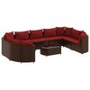vidaXL 10-dijelni set vrtnih sofa od poliratana s jastucima smeđi
