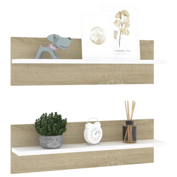 vidaXL Zidne police 2 kom bijele i boja hrasta 60x11,5x18 cm iverica