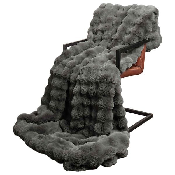 vidaXL Lažni zec deka 4 pcs Tamno siva 240 x 270 cm Poliester