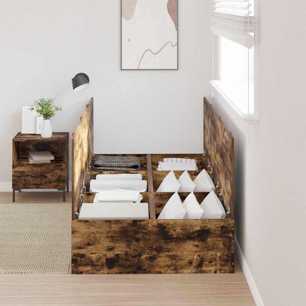 vidaXL Krevet s ladicama Dimljeni hrast 90 x 200 cm Konstruirano drvo