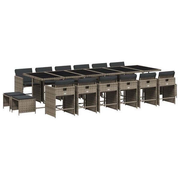 vidaXL 17-dijelni vrtni blagovaonski set s jastucima poliratan sivi