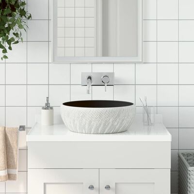 vidaXL Nadgradni umivaonik crno-sivi okrugli Φ 41 x 14 cm keramički