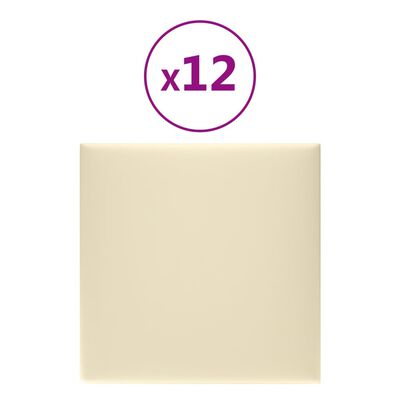 vidaXL Zidne ploče od umjetne kože 12 kom krem 30 x 30 cm 1,08 m²