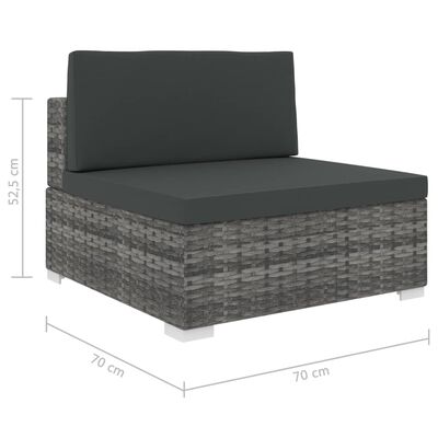 vidaXL Modularna srednja fotelja s jastucima 1 kom od poliratana siva
