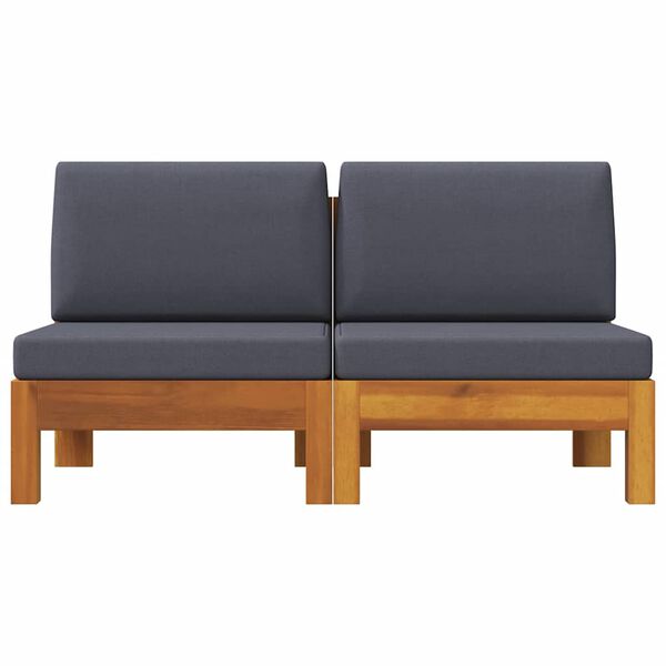 vidaXL Srednje sofe 2 kom s tamnosivim jastucima od bagremovog drva