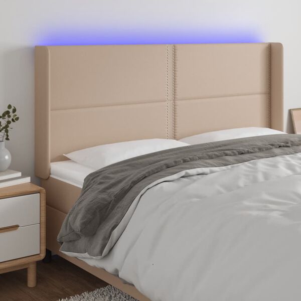 vidaXL LED uzglavlje boja cappuccina 203x16x118/128cm umjetna koža