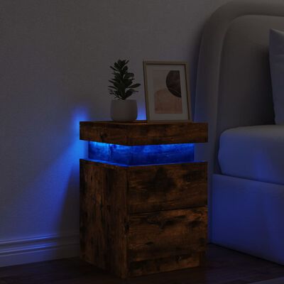 vidaXL Noćni ormarić s LED svjetlima boja dimljenog hrasta 35x39x55 cm