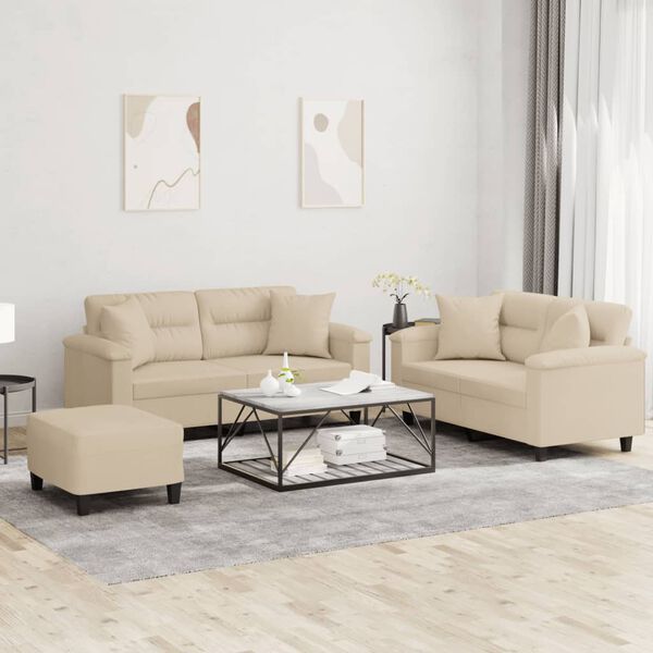 vidaXL 3-dijelni set sofa s jastucima krem od mikrovlakana
