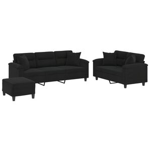 vidaXL 3-dijelni set sofa s jastucima crni od mikrovlakana