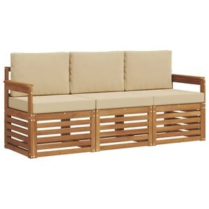 vidaXL Setovi sofa s jastukom 3 pcs Prirodna i bež Čvrsto drvo akacije