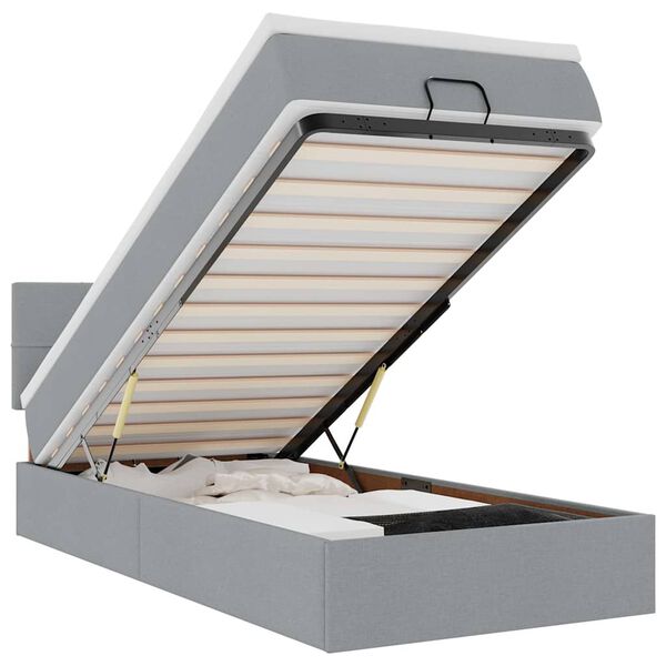 vidaXL Otomanski krevet s madracem&LED svijetlosivi 90x200 cm tkanine