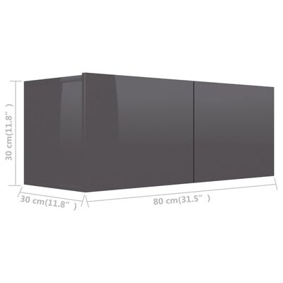 vidaXL TV ormarić sjajni sivi 80 x 30 x 30 cm od konstruiranog drva