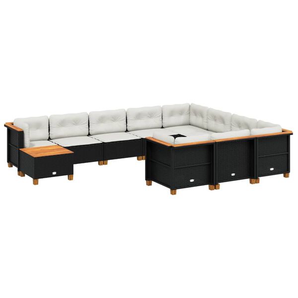 vidaXL 11-dijelni set vrtnih sofa od poliratana s jastucima crni