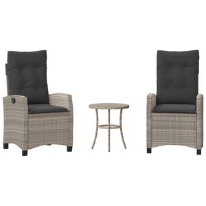 vidaXL 3-dijelni bistro set s jastucima svjetlosivi od poliratana